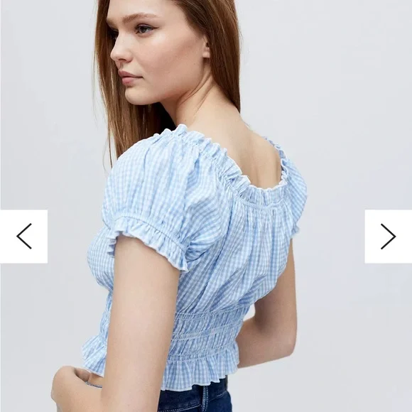 Lisa Says Gah Light Blue Gingham Blouse - Picture 2 of 6